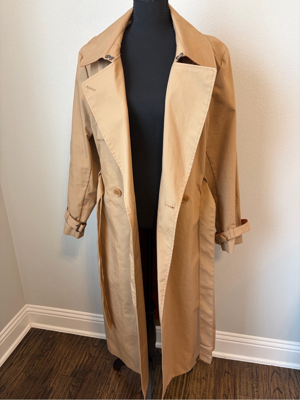 Banana Republic Khaki Belted Trench Coat Map Print Lining XL